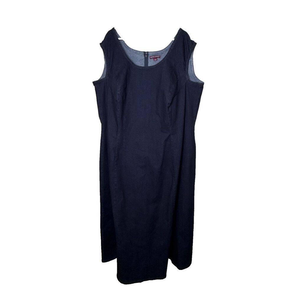 Jessica London Plus Size 30 Dark Blue Denim Maxi Dress Stretch Cottage Core